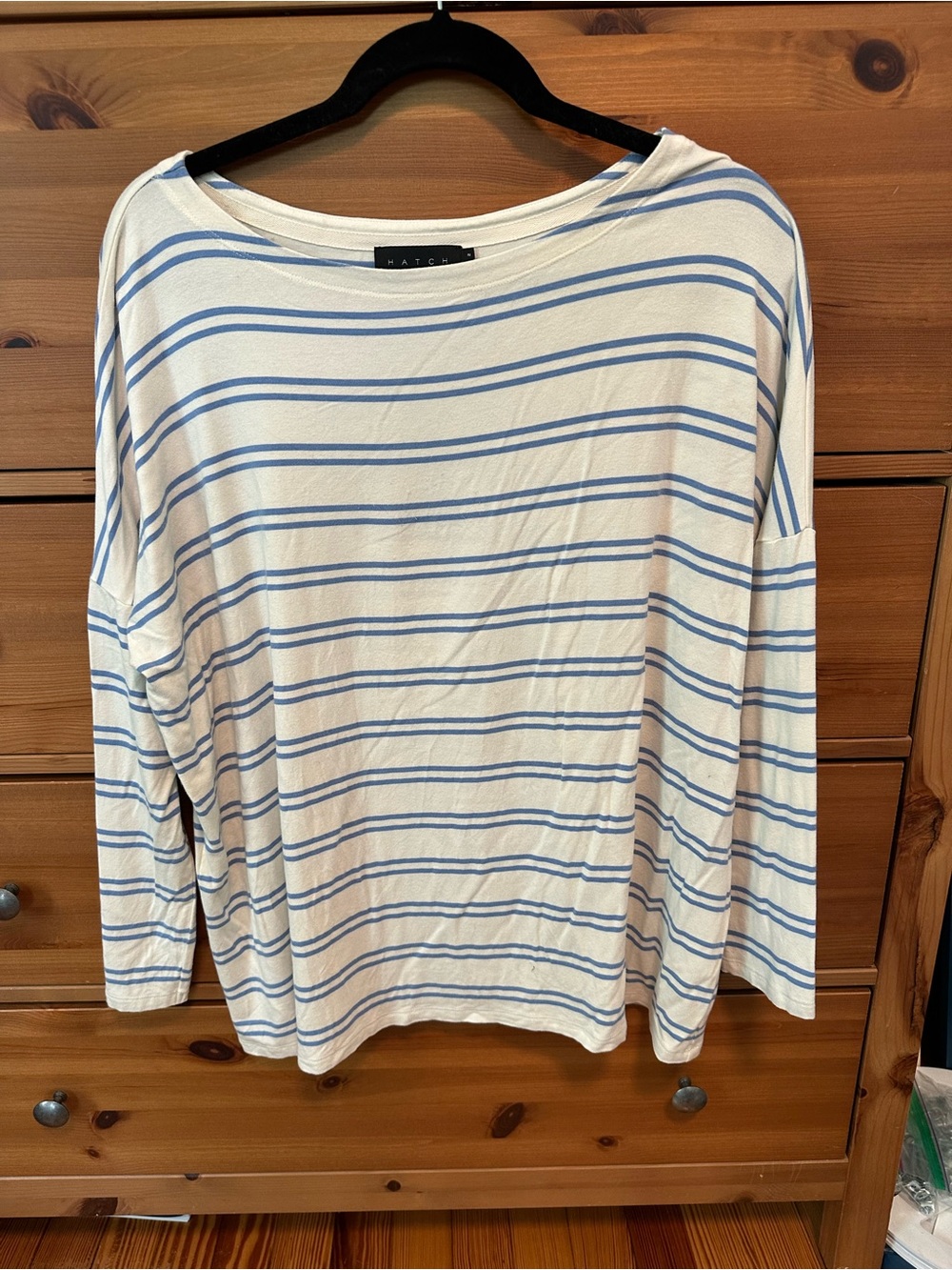 HATCH Maternity  Light Blue Striped Boatneck Top
